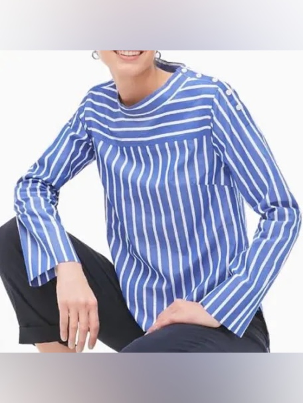 J. Crew Blue and White Striped Long Sleeve Top Size 6